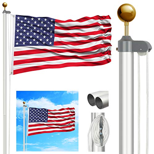 20FT Sectional Flag Pole Kit, Extra Thick Aluminum In ground Flagpole ...