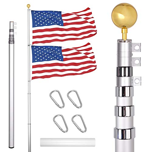 GSOW 20FT Sectional Flag Pole Kit Extra Thick Heavy Duty Aluminum ...