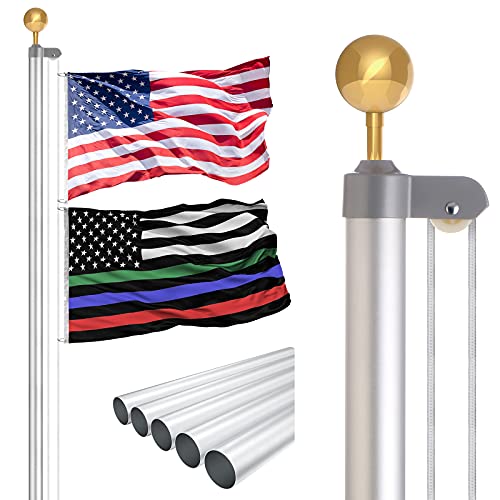 RUFLA 20 FT Sectional Flag Pole Kit Extra Thick Heavy Duty Aluminum ...